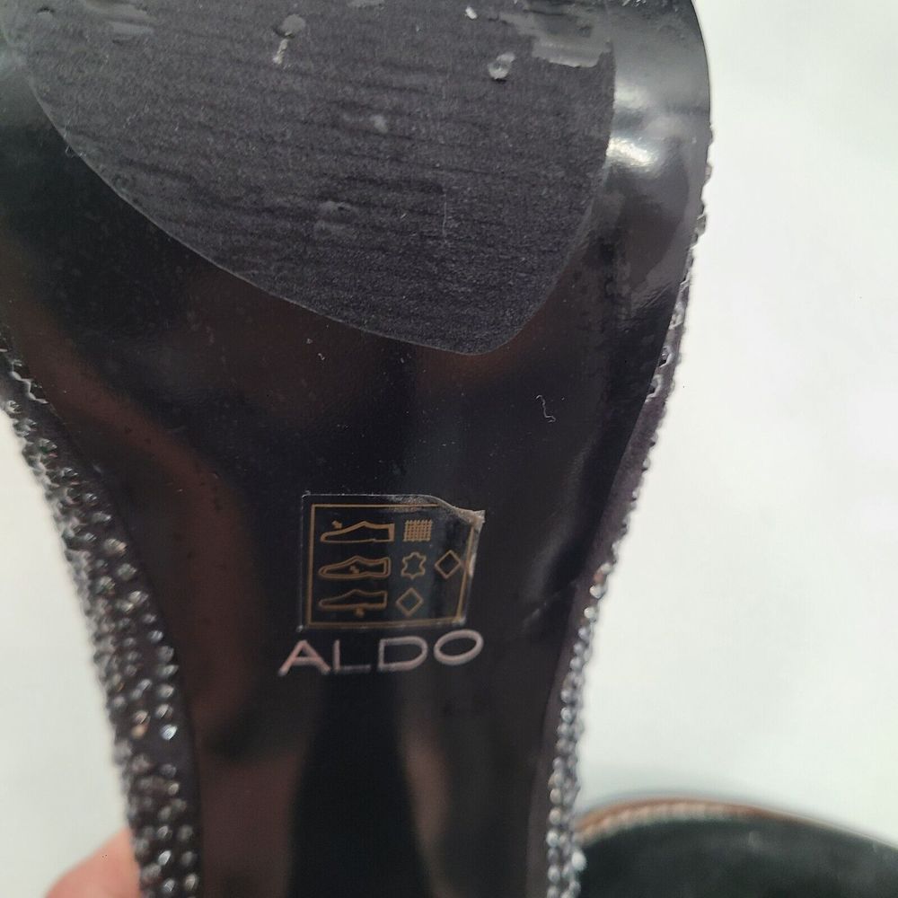 Aldo Black Satin & Rhinestone Stiletto Platform Pumps Size 9 - Picture 5 of 10